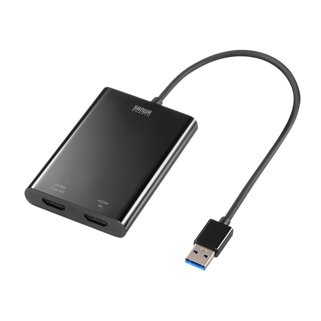 Sanwa Supply Display 4K Dual Screen Output A connector male HDMI connector female USB Gen1 USB-HDMI Adapter, compatible, (USB - x2), 3.2 compliant,