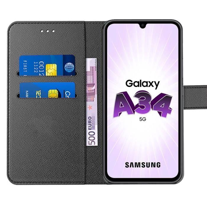 Чехол для Samsung Galaxy A34 5G Защитный с откидной крышкой Эффект кожи Противоударный Черный