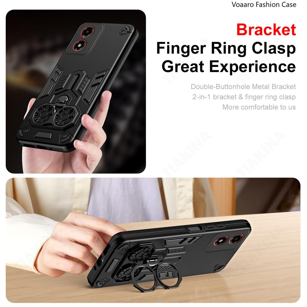 Dual Finger Ring Armor Cover for Motorola Moto G04 G24 E14 Case for Motorola Moto G04S 2024 Rotate Metal Bracket Kickstand Case