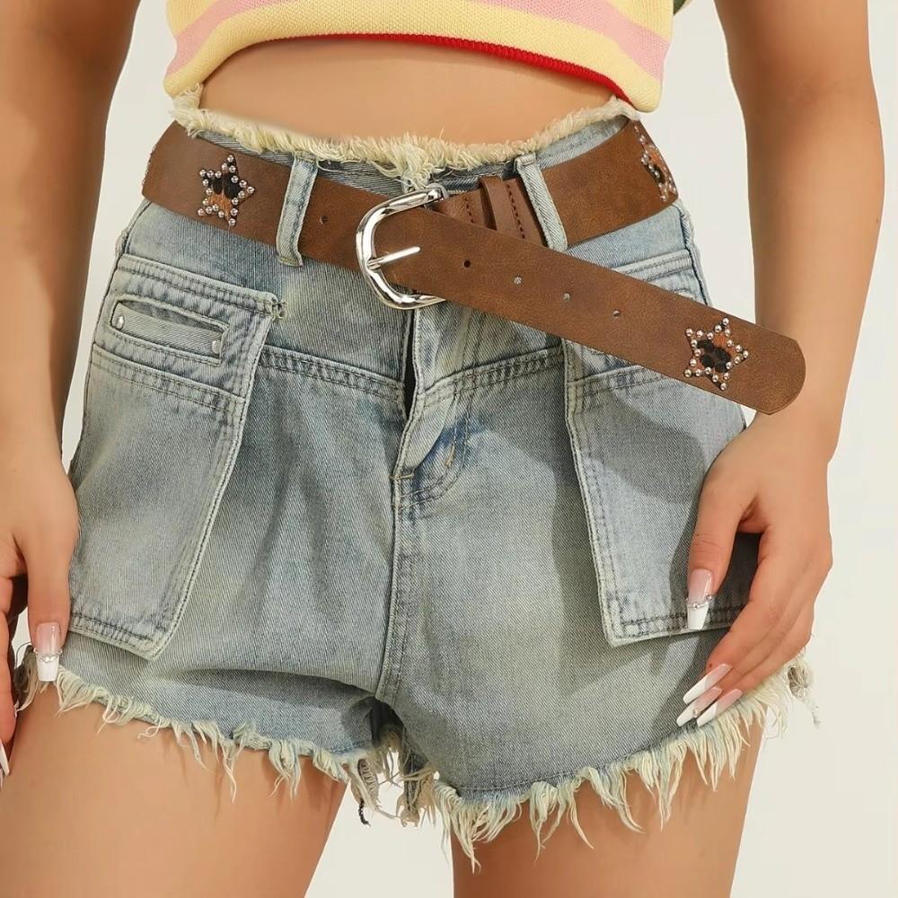 Rivet Metal Buckle Belts Star Pu Leather Waistband Fashion Retro Jeans Belt  Women