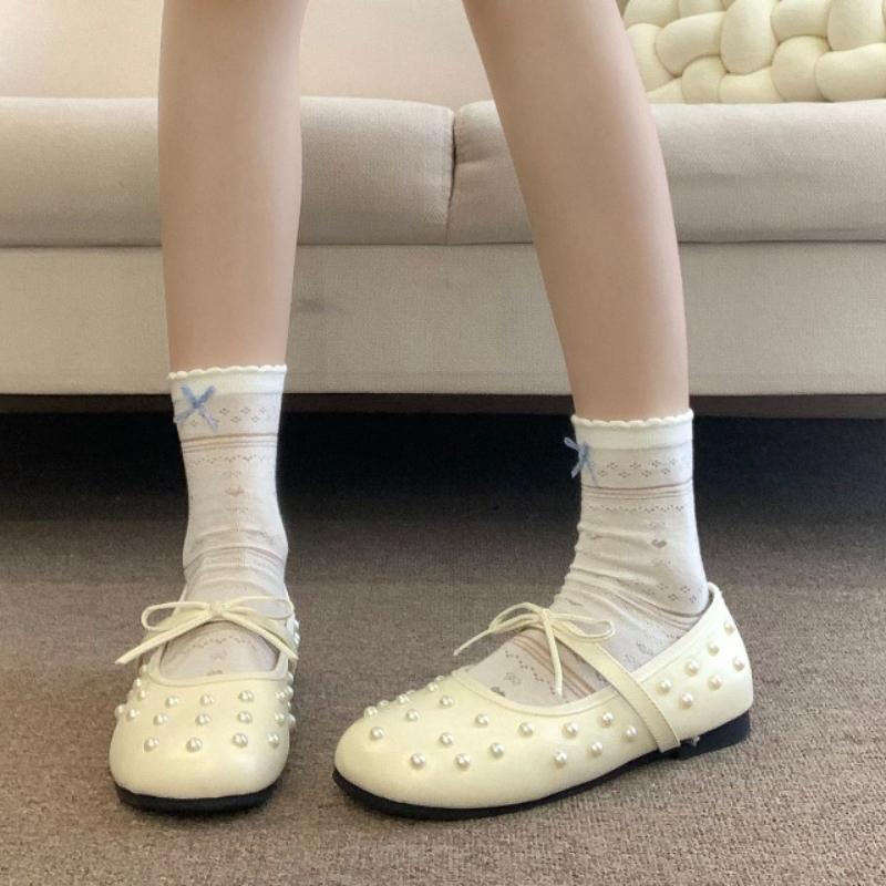 Женские балетки с бантом-бабочкой из жемчуга, элегантные туфли Мэри Джейн для дам, весна, осень, лаконичные, без шнуровки, Zapatos De Mujer