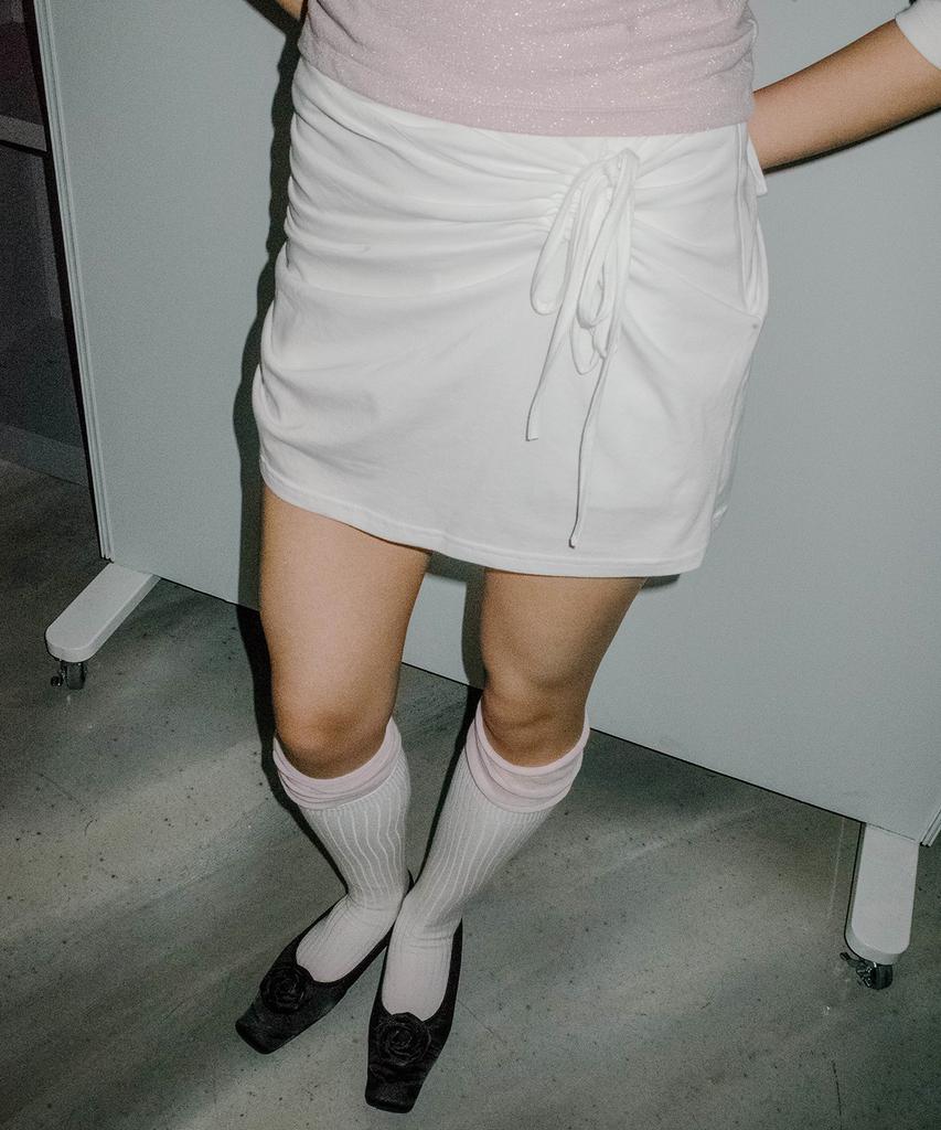Chix String Draped Shirring Skirt White