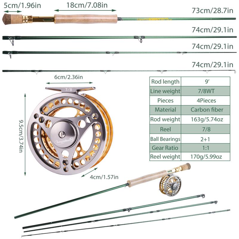 Fishing Rod and Reel Portable Combo Carbon Fiber Fly Fishing Pole with CNC-machined Reel Set