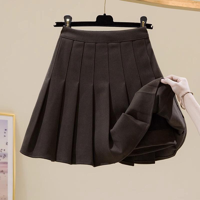 Women's Wool Pleated A-Line Skirt - Autumn/Winter 2025 - High Waist, Slim Fit, School Style, Thick JK Short Skirt