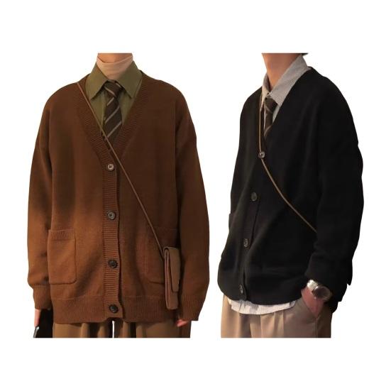 Осень-зима мужской свитер кардиган с V-образным вырезом трикотажный толстый эластичный длинный рукав свободный стиль преппи теплый однотонный трикотаж повседневная одежда свитер пальто