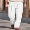 Men's Linen Front Pocket Pleated Loose Traight-leg Solid Color Comfortable Breathable Casual Pants