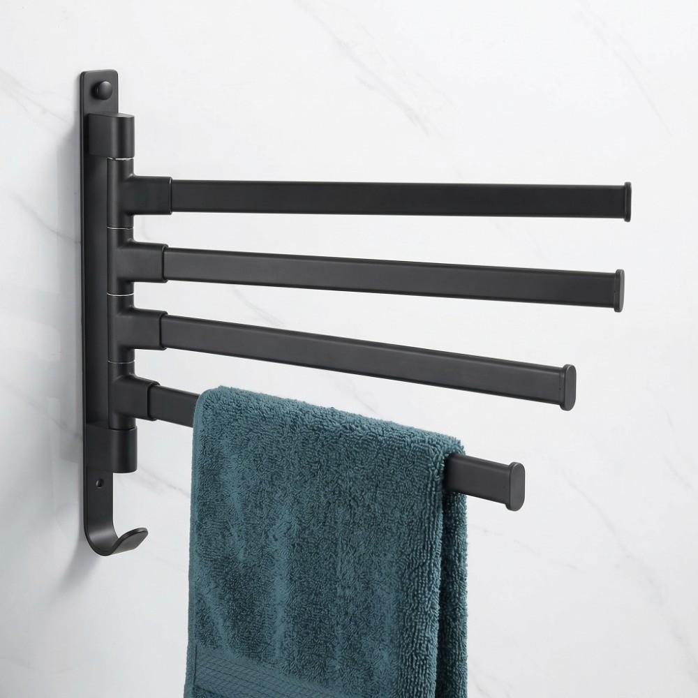 Aluminum Swivel Towel Rack Black Towel Holder Swivel Towel Bar Bathroom Kitchen Laundry Room