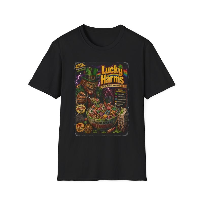 Lucky Harms cereal bowl Unisex T-Shirt| spooky leprechaun horror design