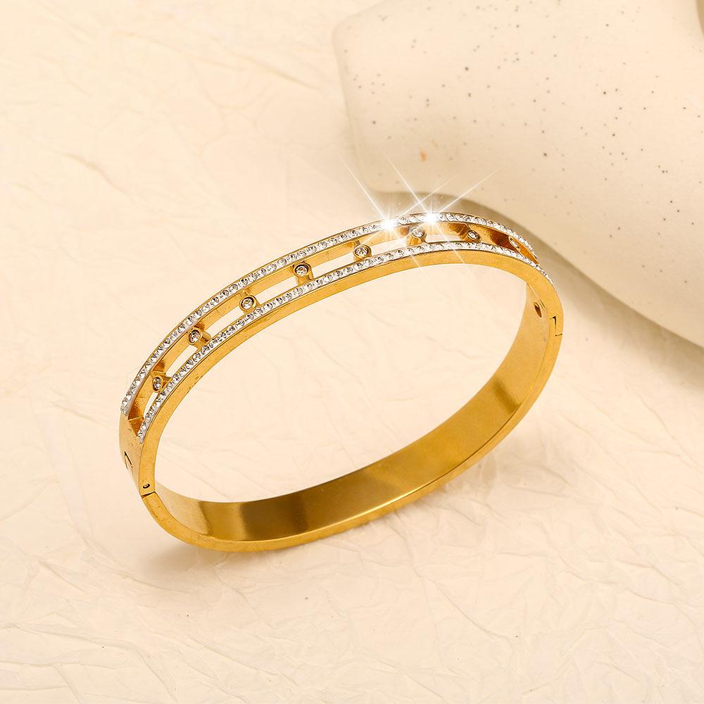 Titanium Steel Grid Hollow Bangle Bracelet Women Rhinestone Starry Fashion Jewelry Trendy Accessories for Gift
