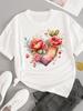 (Asian Size) Trend Love Flower Short Sleeve T-shirts Women's Top T Female Print  Fashion O-neck Casual Clothing  Graphic Tee
