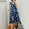 ZANZEA Женское повседневное летнее платье с V-образным вырезом без рукавов с принтом