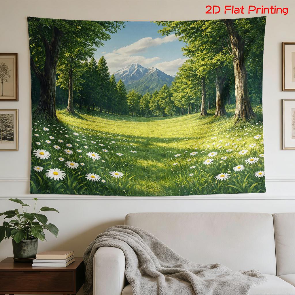 Cottagecore Spring Meadow Tapestry Large Canvas Wall Hanging Boho Nature Woodland Floral Landscape Decor Art for Bedroom Living