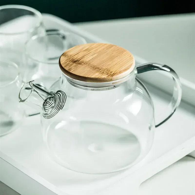 1/1.8L Transparent Borosilicate Glass Teapot Heat-Resistant Large Clear Tea Pot Flower Tea Set Puer Kettle Cup Office Home Tool
