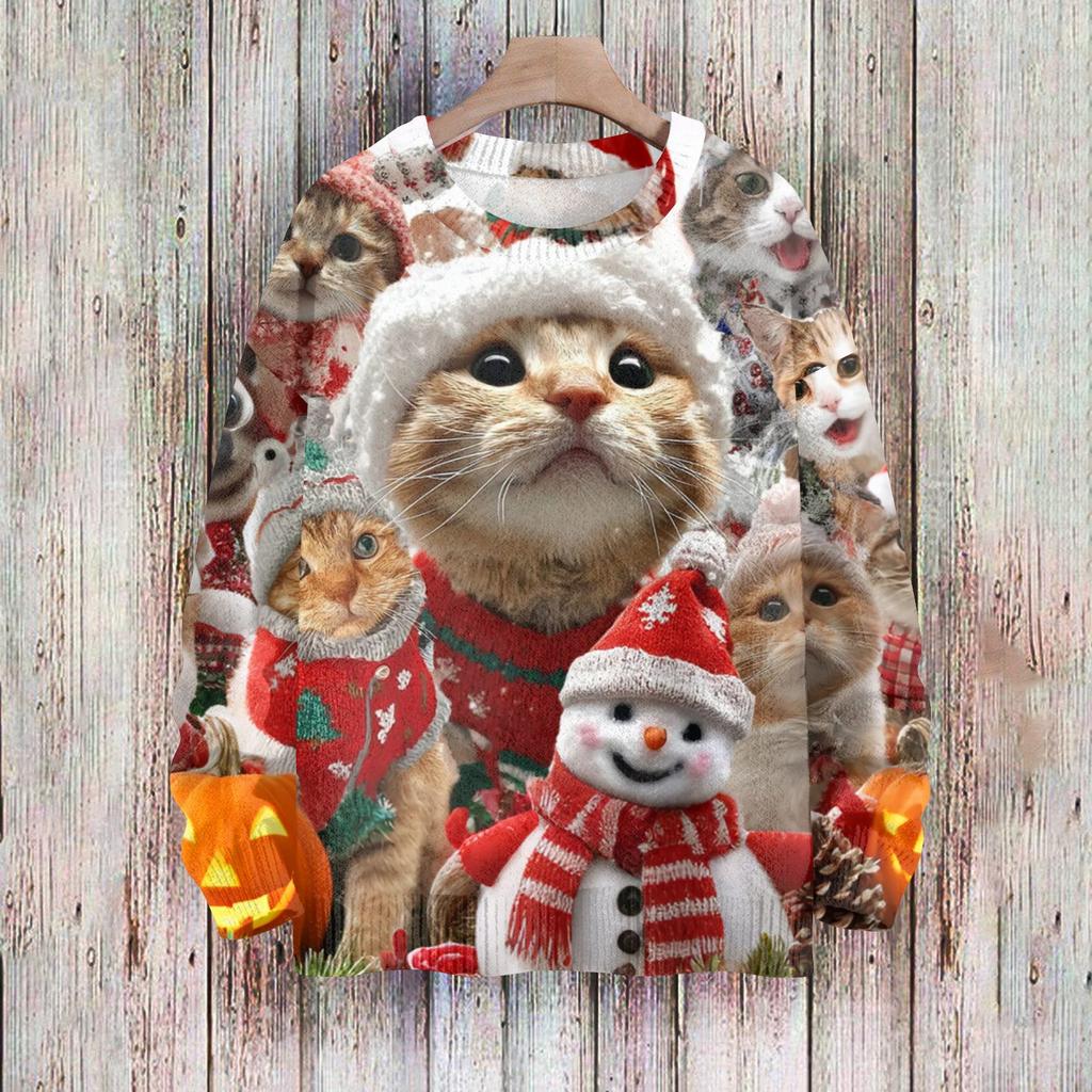 Рождественские толстовки для женщин Вязаный свитер Милая рубашка Осенний свитер с круглым вырезом Топы