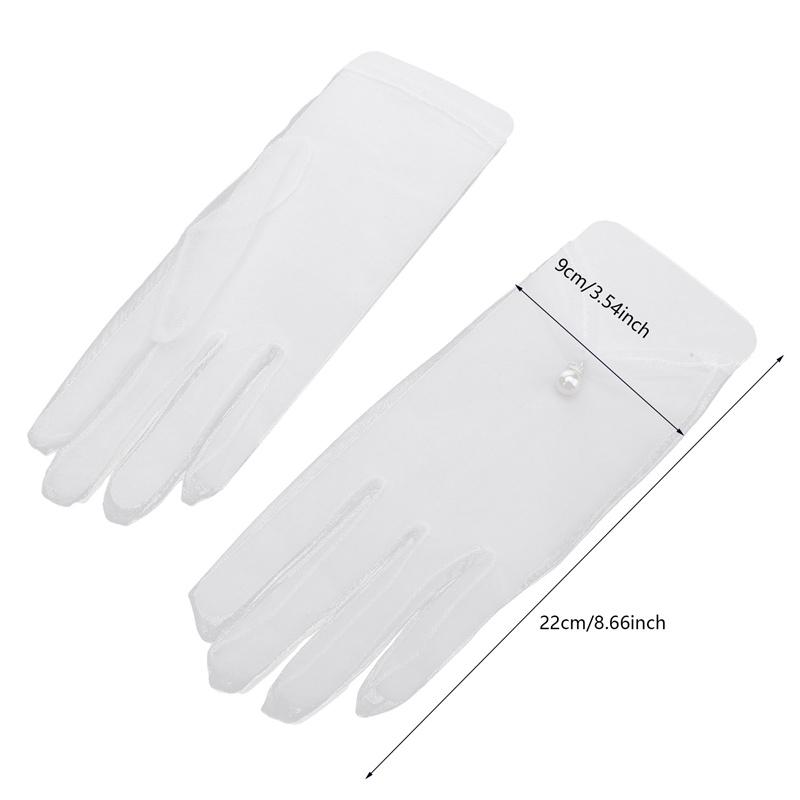 Women Bridal Elegant Wedding Short Gloves Mesh Satin Beaded Pearl Gloves Evening Dress Accessories