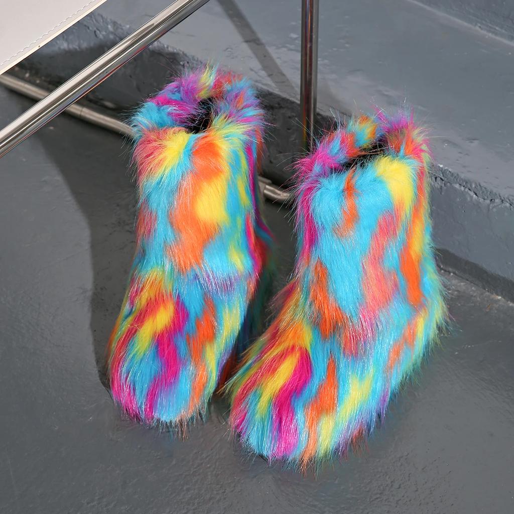 Luxury Furry Women Ankle Snow Boots Flats Platform Fur Warm Shoes Brand Winter 2025 Trend Designer Woman Plush Ankle Botas Mujer