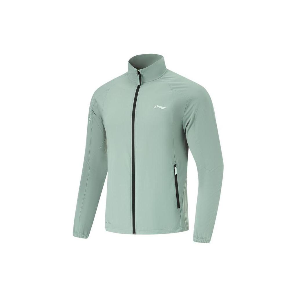 Li-Ning Fitness Series Solid Color Stand Collar Ice Feel Slim Fit Sports Jacket Men Jacket Lake-Green AFDU415-3