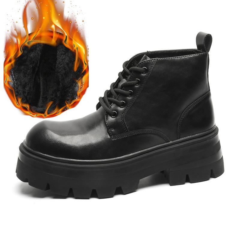 Martin boots couple British style mid-top leather shoes autumn and winter platform heightening black tooling locomotive boots 5643-J