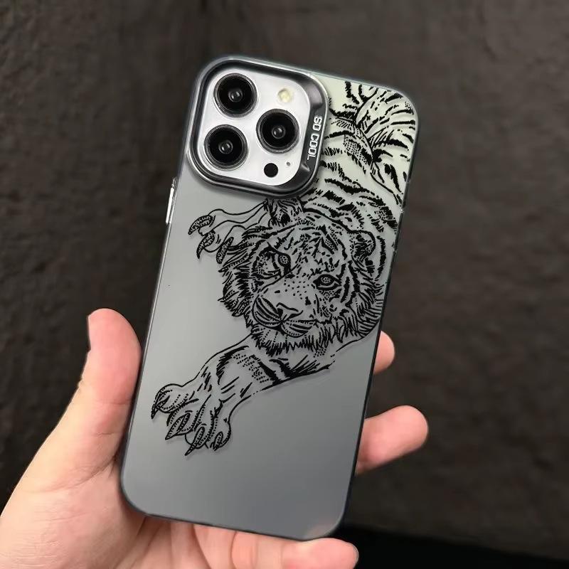 Чехол для iPhone 16 Pro с тигром 15/14/13 Лазерный 12 Apple 11 Xs Max/plus