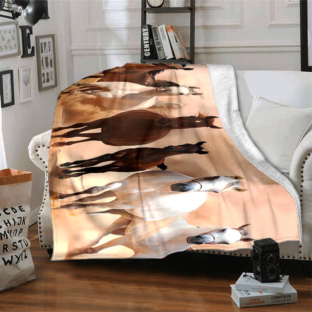 1Pc Horses Desert Blanket Soft And Comfortable Casual Warm Camping Travel Christmas Halloween Xmas Gift M928419