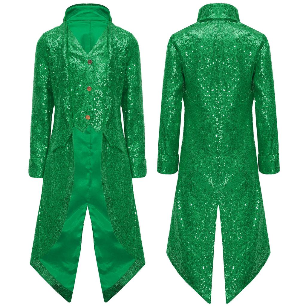 Boys Steampunk Tailcoat Gothic Victorian Long Coat Sequins Jacket Medieval Halloween Costume Frock Coat Outfit