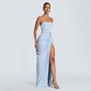 Solid Sexy Pleated Strapless Dress Women Chic Off-shoulder Backless High Waist Split Maxi Dresses 2026 New Evening Party Gown