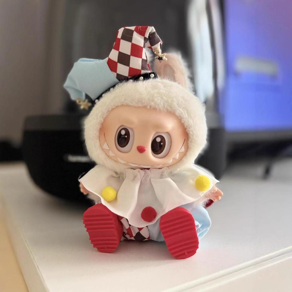 Кукла Labubu 17 см в костюме клоуна: Набор одежды для вечеринки в сидячем положении 1-го, 2-го, 3-го поколений