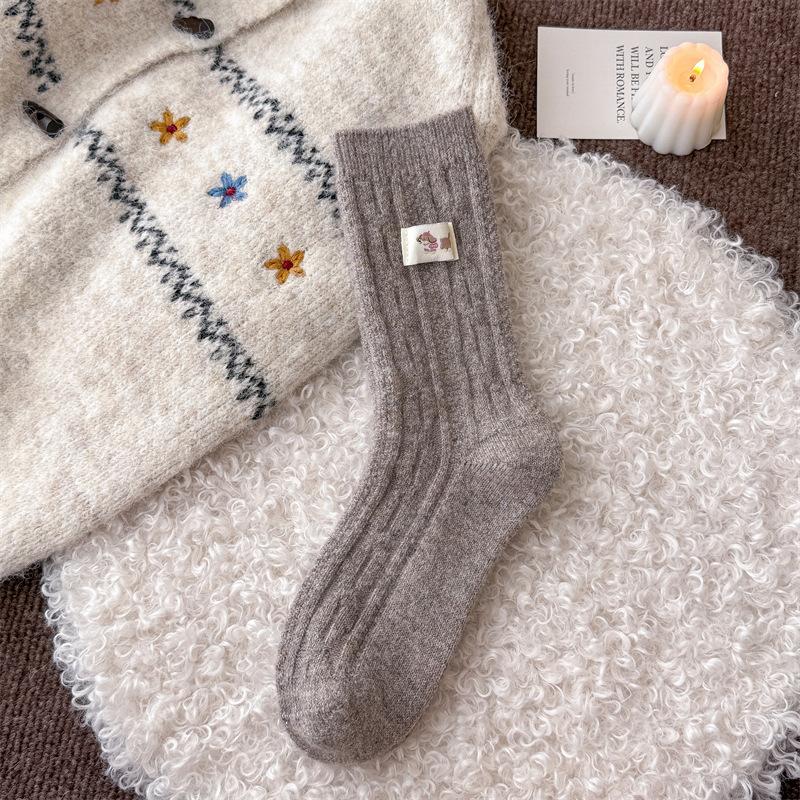 Шерсть Толстая Пряжа Тканевая Бирка Такса Собака Носки-Столбики Толстые Теплые Средние Носки Колледж Стиль Лунные Носки