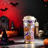 532ml Coffee Cup Halloween Pumpkin Ghost Bat Skull Candy MotifCar Portable Cup Flip Lid Coffee Cup Double Wall Insulated Cup