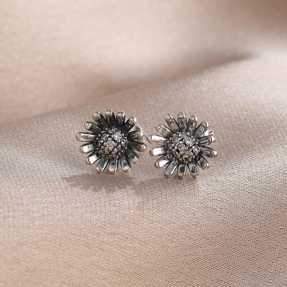 925 Silver Stud Earrings Set Circle/Zircon/Pearl/Daisy/Teardrop/Soccer Design Multi-Style Vintage Jewelry for Women