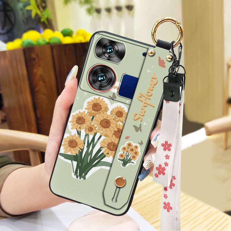 Waterproof Kickstand Phone Case For ZTE Nubia Z60 Ultra Oil Painting Soft Case Fashion Design Flower Anti-knock Lanyard