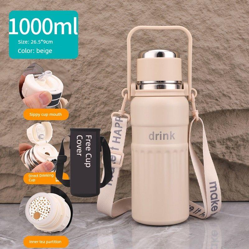 Large-Capacity Thermos Cup for Middle and High School Students, Boys' 316 Stainless Steel Portable Sports Straw Water Bottle, Kidsren's Anti-Fall