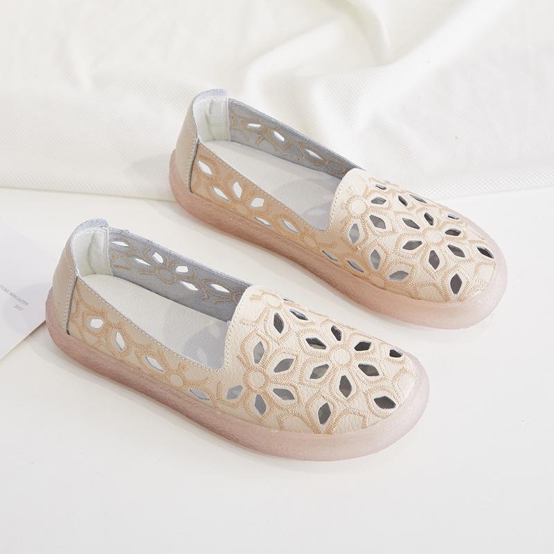 New Moccasins Women's Ballet Flats Summer Hollow Out Autumn Woman Loafers Leather Female Slip On Woman's Shoes Casual Size 35-43