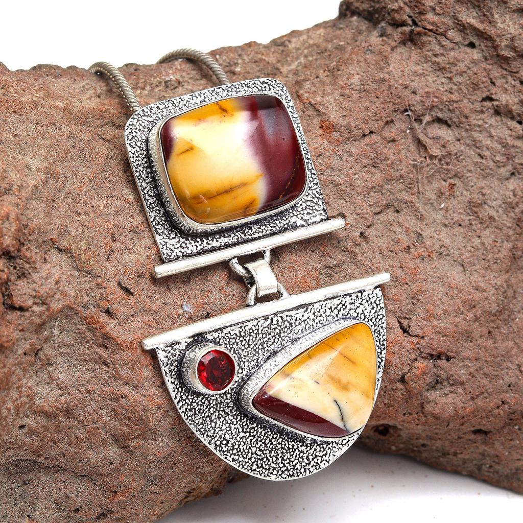 Vintage Designer Wild Horse Jasper Carnelian Garnet Sterling Silver Pendant