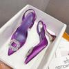 Purple /Green Women Pumps Luxury Crystal High Heel Slingbacks Summer Bride Shoes Comfortable Triangle Heel Wedding Shoes 35 -41