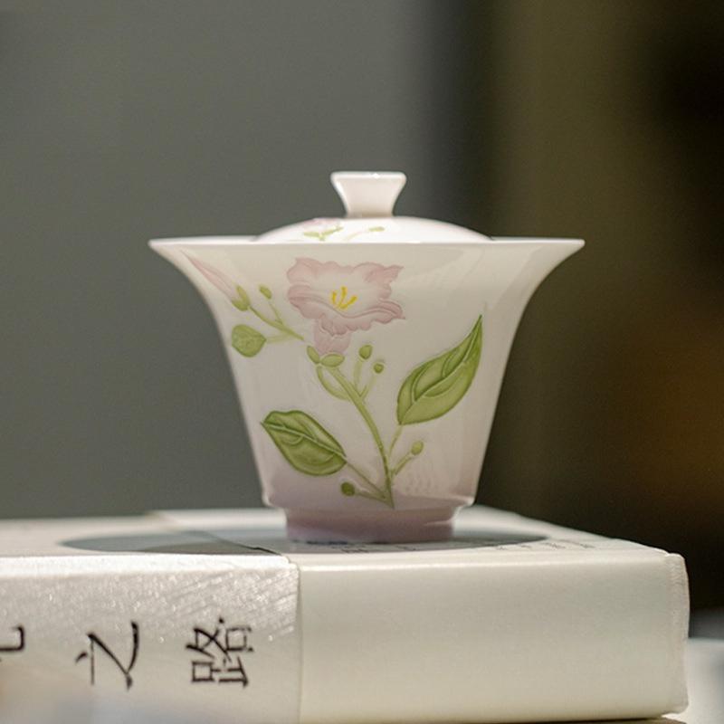 Расписанный вручную фиолетовый цветок гайвань японская чайница чайная пиала с крышкой набор для приготовления чая крышка-чаша чайный сервиз украшения ремесло