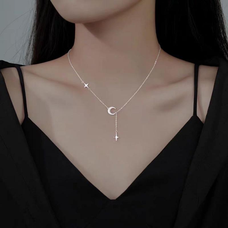 Ожерелье с кисточками Frosted Star Moon для женщин, японское и корейское, простая нишевая легкая роскошная дизайнерская цепочка на ключицу