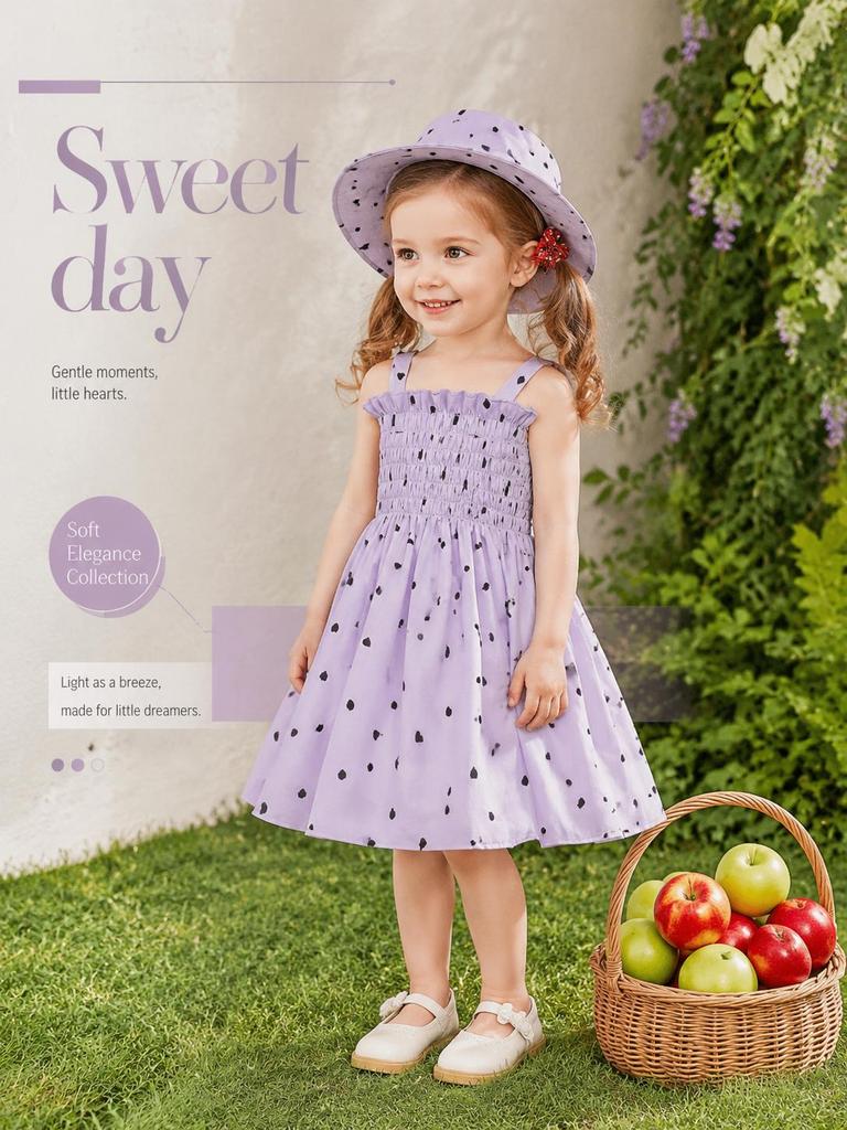 Toddler Girl Heart Smocked Dress and Hat Set Kids Beach Wear