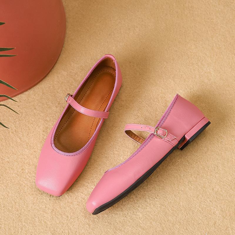 Женские туфли Мэри Джейн. Нескользящие балетки с квадратным закрытым носком и ремешком на щиколотке. Повседневная рабочая обувь на плоской подошве для женщин. Удобные шикарные балетки на плоской подошве.