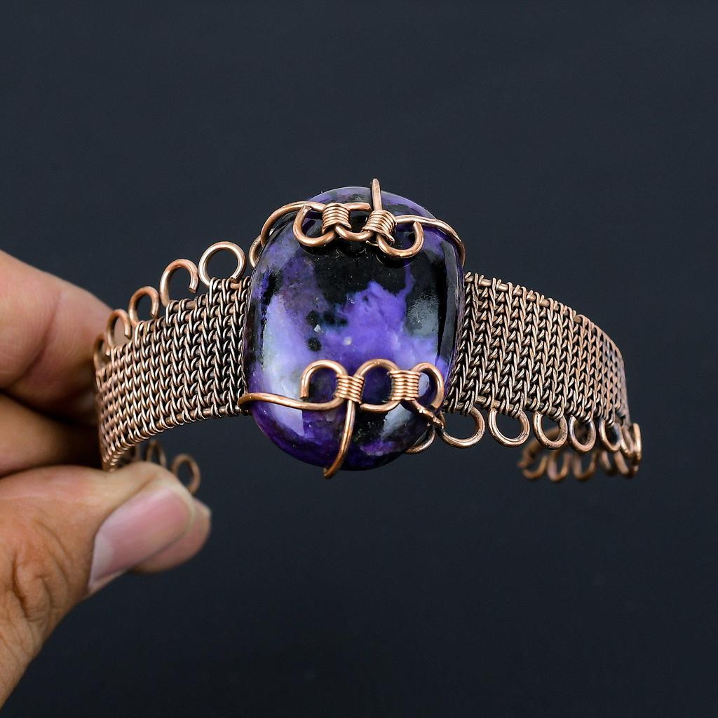 Чароит драгоценный камень чистая медная проволока обернутая манжета/браслет ручной работы ювелирные изделия для подарка