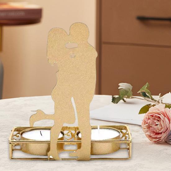 Yousheng Golden Couple Tealight Candle Holder Romantic Valentine's Day Dual Candlestick for Wedding Anniversaries Birthday Party Table Centerpiece