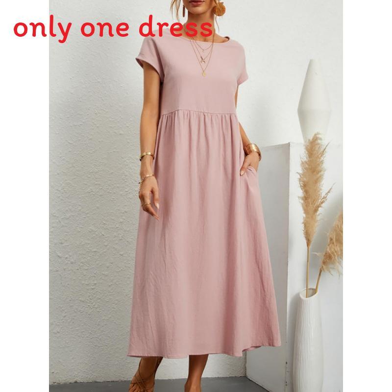 Minimalist Cotton Linen Dress With Pockets For Spring Casual Wear