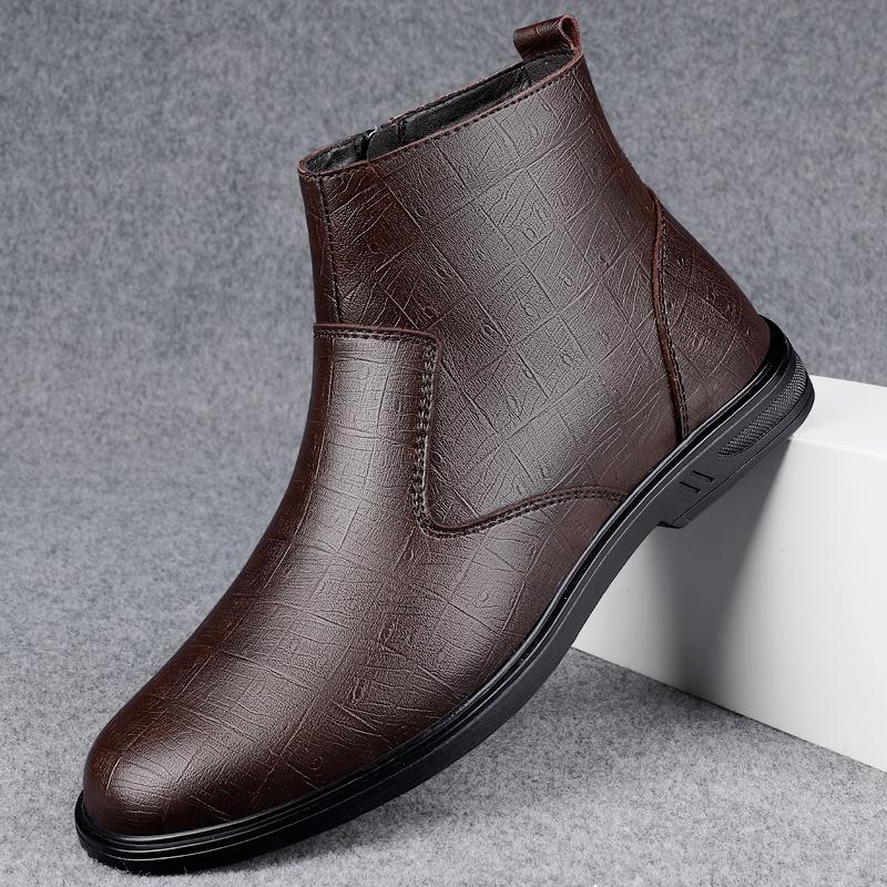 FashionNew Модные мужские ботинки челси Высококачественная деловая обувь Роскошные брендовые мужские ботильоны Теплая зимняя повседневная обувь из натуральной кожи