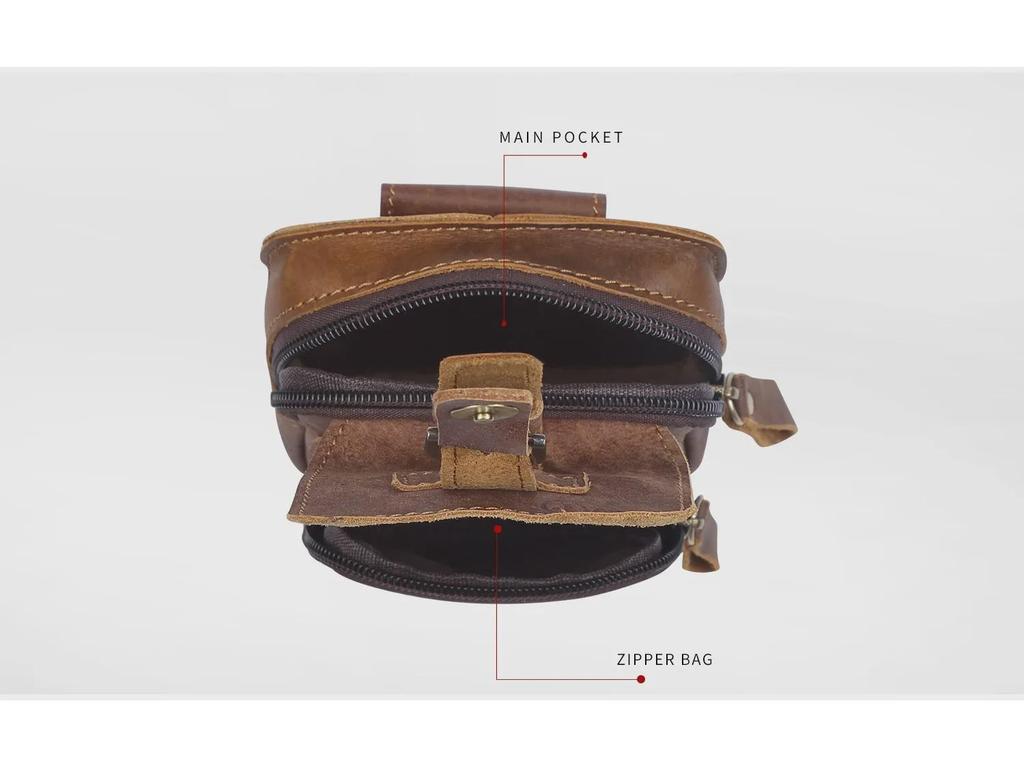 Мужская поясная сумка из натуральной матовой кожи - прочная спортивная и рабочая поясная сумка на молнии