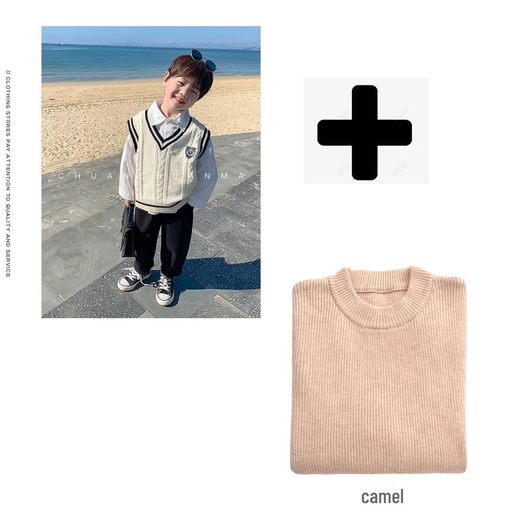 Детский жилет-свитер в студенческом стиле - вязаный жилет на весну и осень для мальчиков и девочек