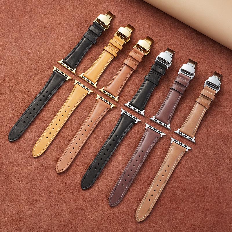 Совместимый ремешок для Apple iWatch - Кожа растительного дубления с бабочковой застежкой