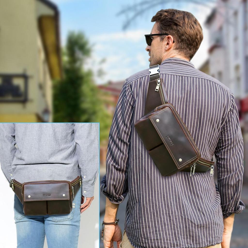 CONTACT'S Натуральная кожа Сумки через плечо для мужчин Повседневная дорожная сумка-слинг Сумка на плечо Мужская поясная сумка в стиле ретро Нагрудная сумка для мобильного телефона для мужчин