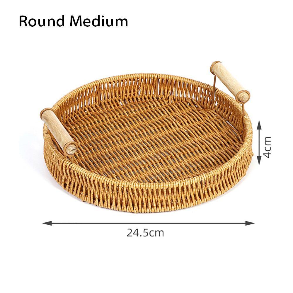 1Pcs Round Shape Storage Tray Fruit Vegetable Cake Wicker Plastic Rattan Threads Basket