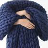 Deep Blue Handwoven Throw Blanket With Ultra Thick Yarn For Cozy Home Decor