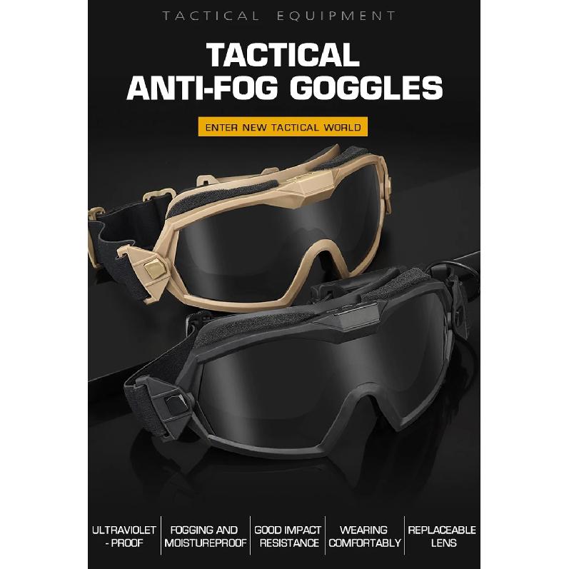 Tactical Anti-fog Goggles Ski Airsoft CS Protective Glasses Transparent Black 2 Lens Motocross Dustproof Goggles with Micro Fan
